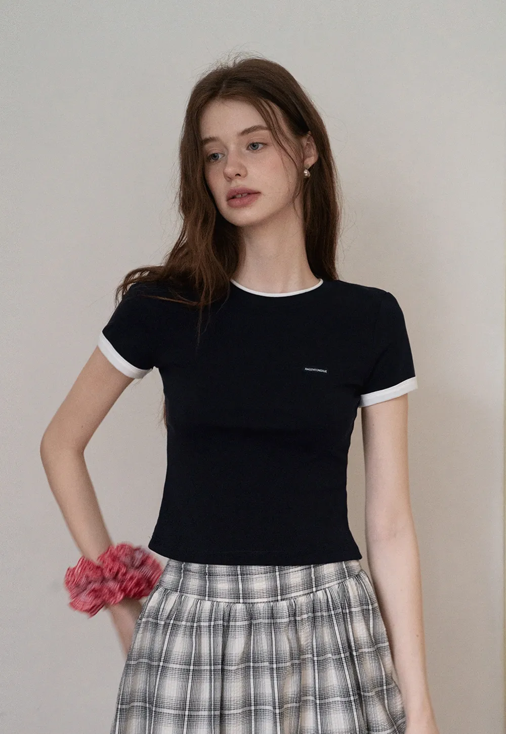 Women's Navy Ringer T-Shirt with Logo
