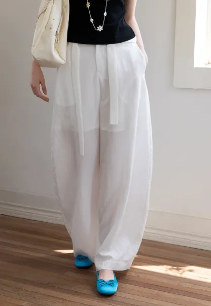 Women's High Waist Balloon Pants with Belted Waist