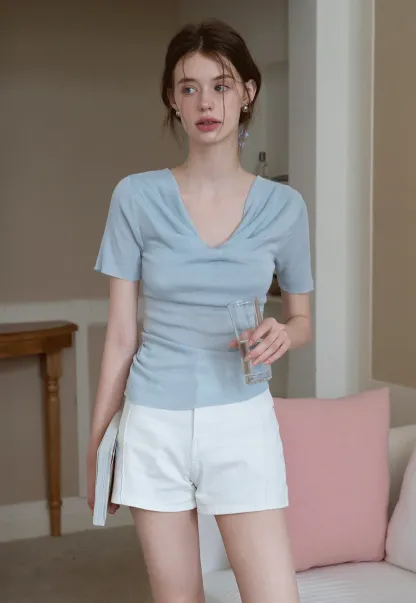 Women's Twist Neck Short Sleeve Knit Top