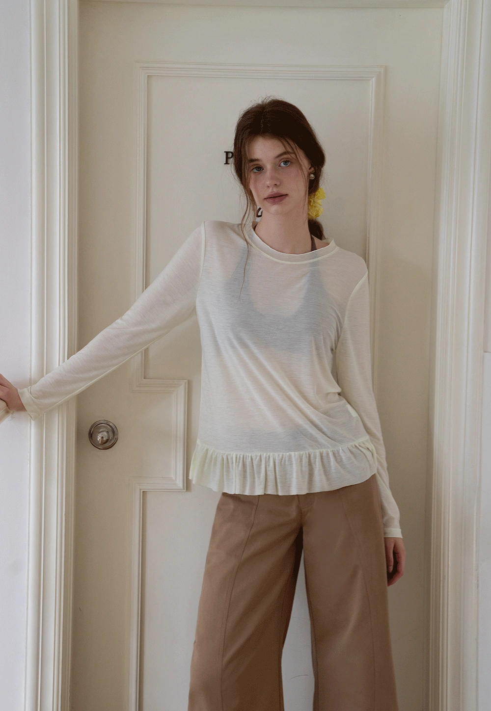 Long-Sleeve Peplum Hem T-Shirt