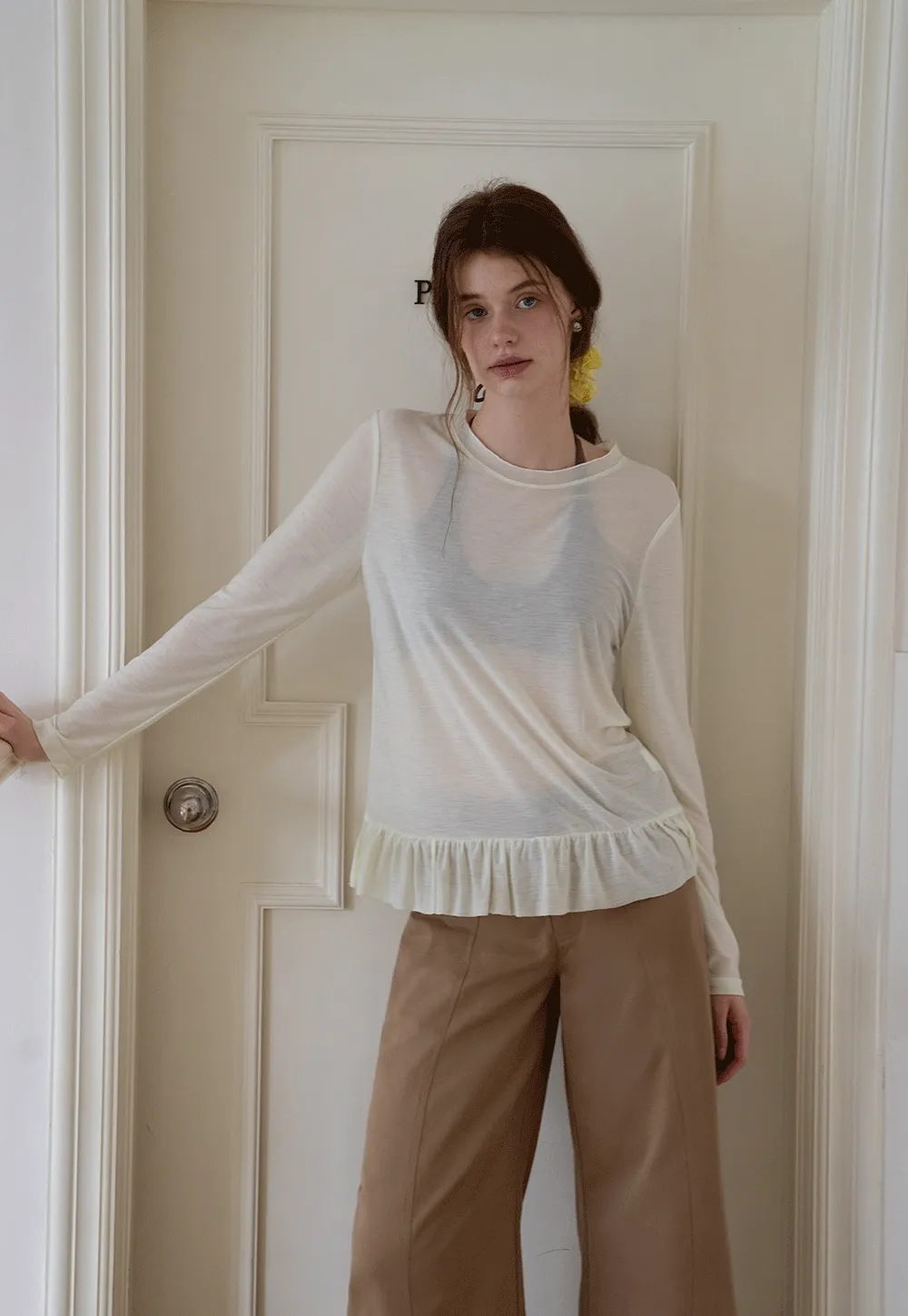Long-Sleeve Peplum Hem T-Shirt