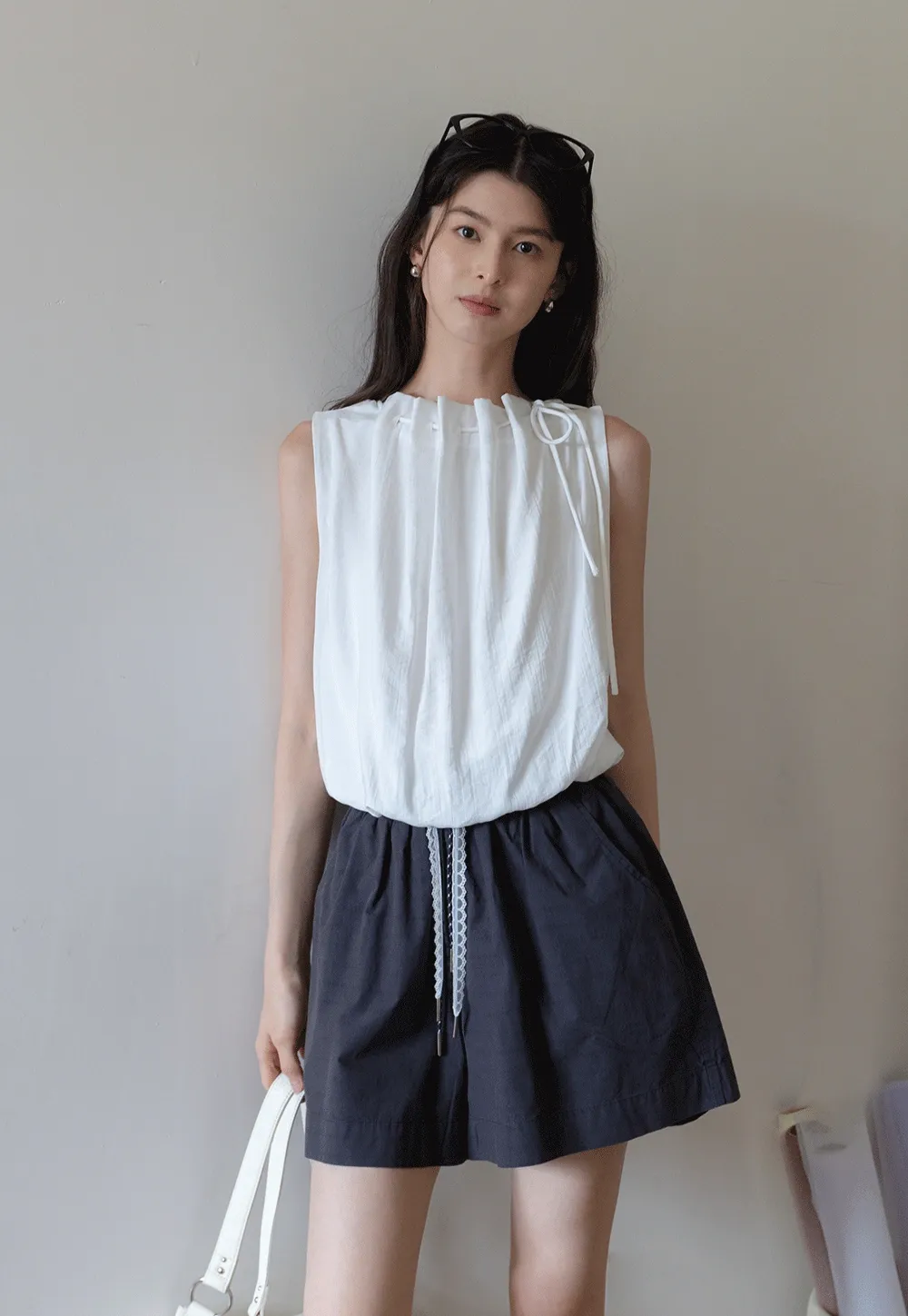 Contrast Drawstring Cotton Shorts