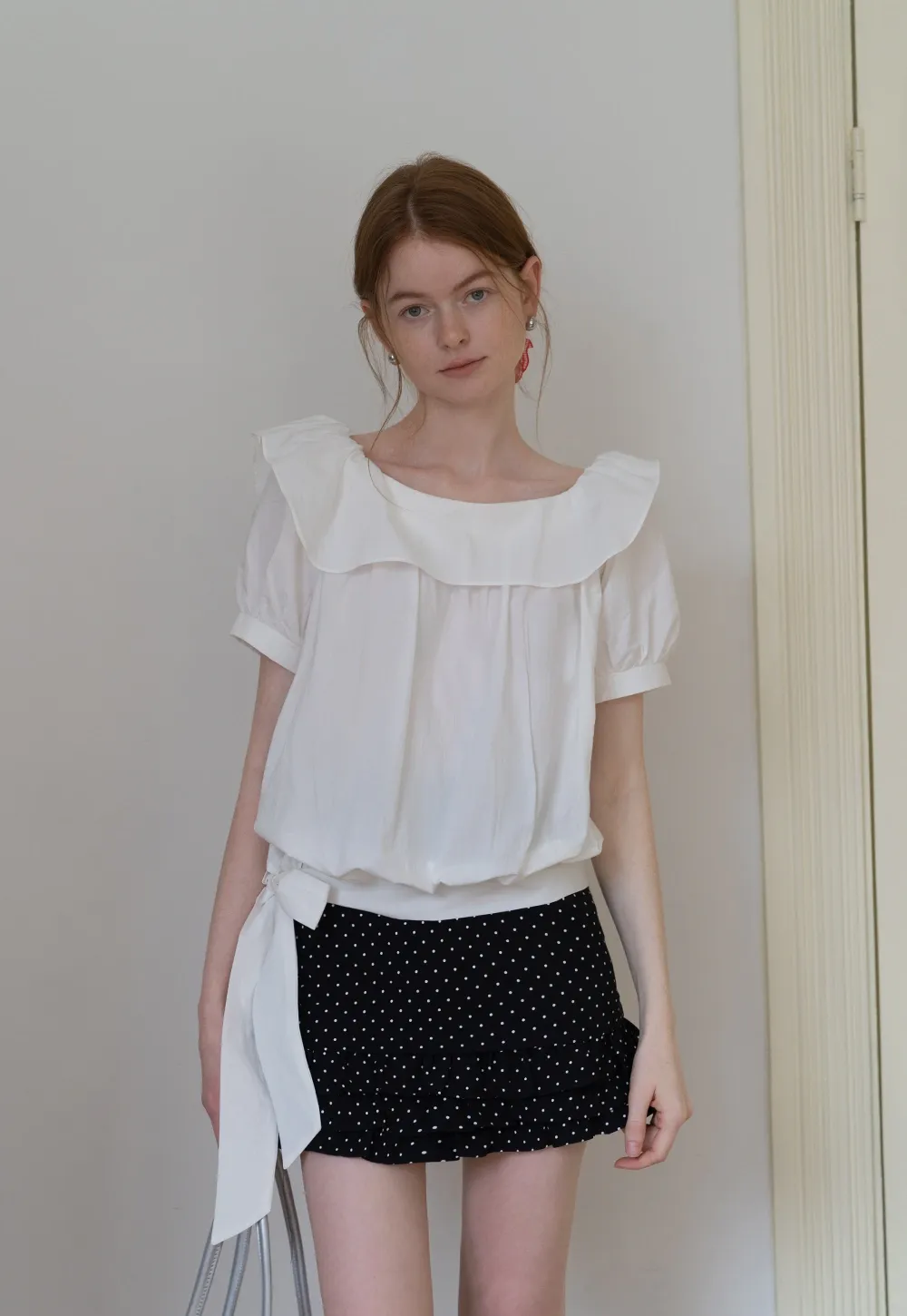 Off Shoulder Tie Front Blouse with Stylish Lapel