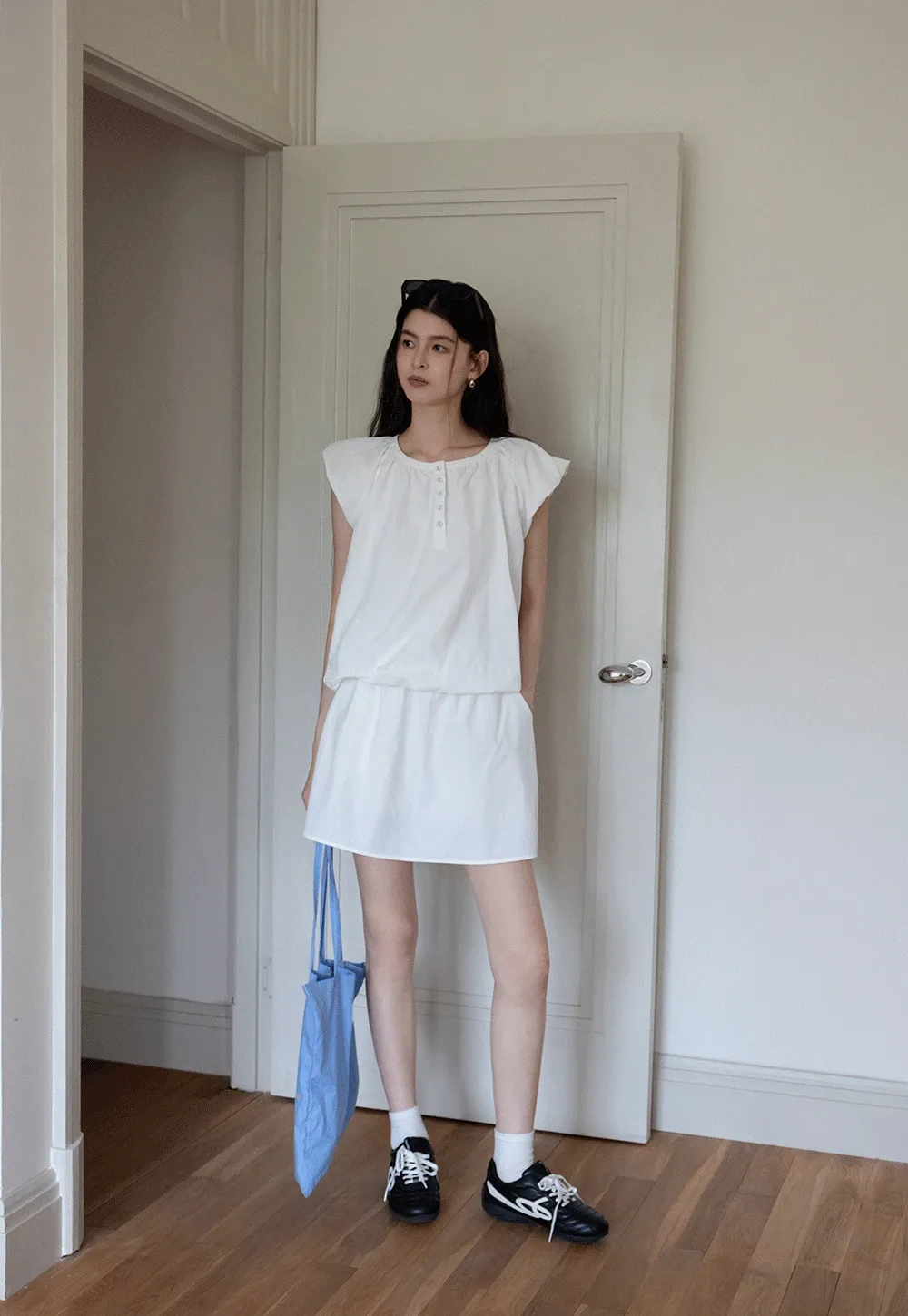 Women's 2 Piece Set – Loose Fit Button Top and Elastic Waist Mini Skirt