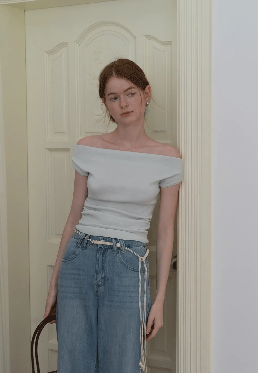 Women’s Off‑Shoulder Ruched Knit Top