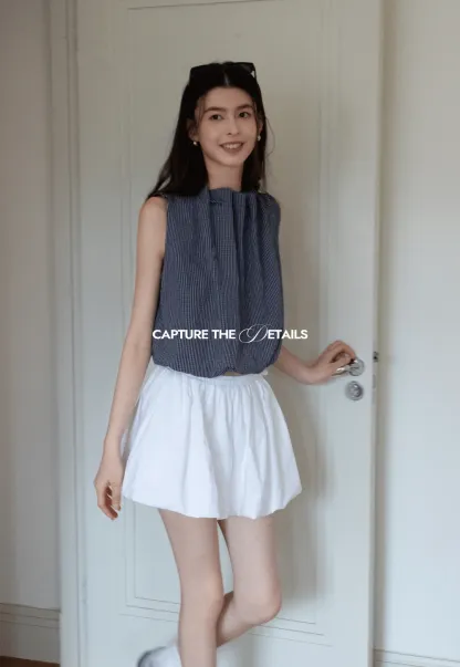 Women’s Gingham Tie-Neck Sleeveless Top