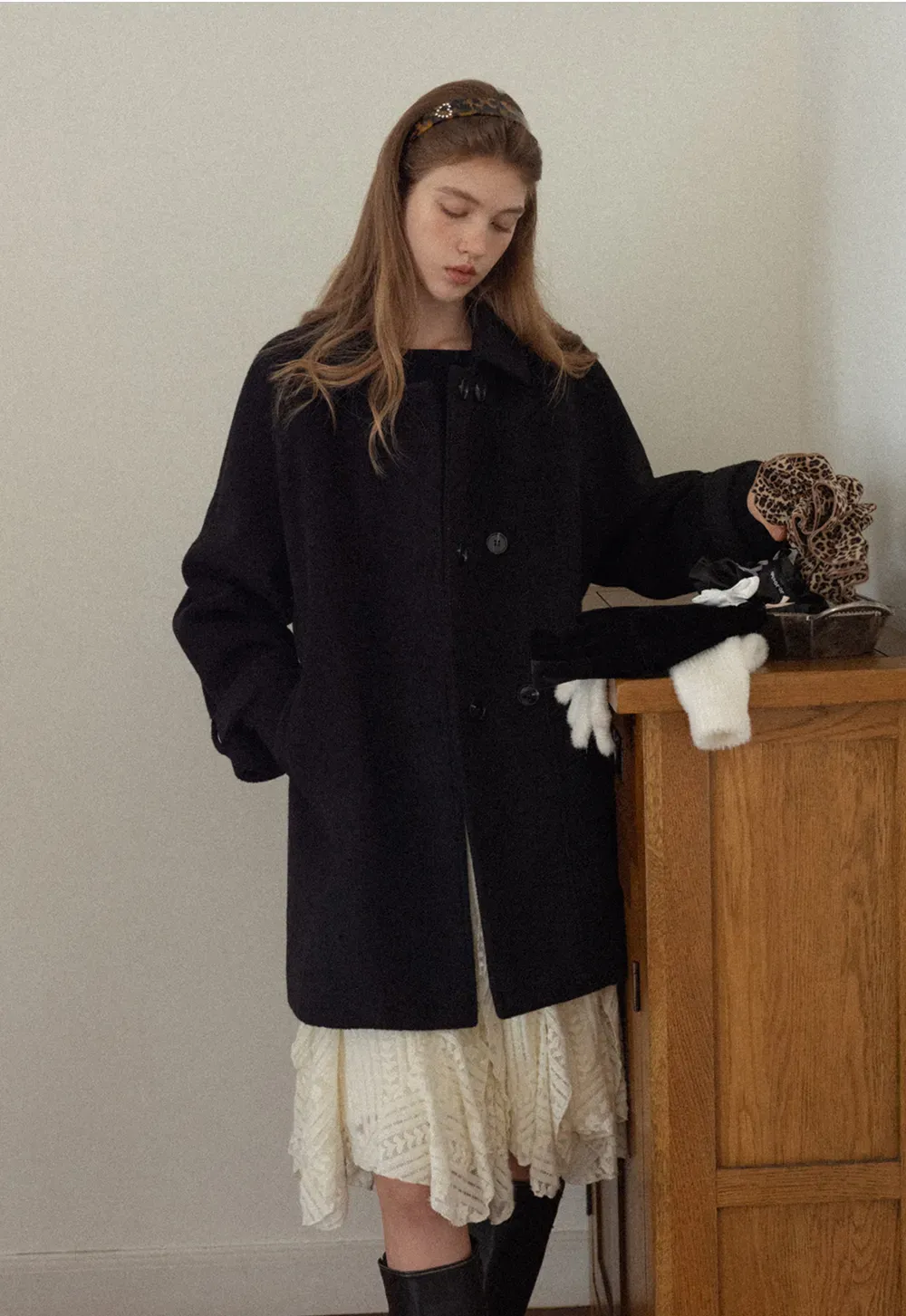 Elegant Double-Breasted Trench Style Wool Coat