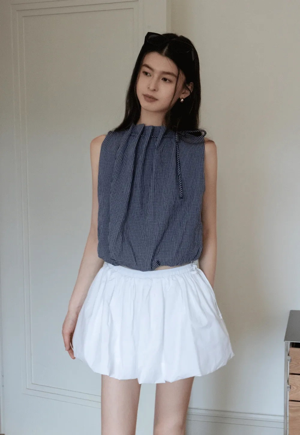 Women’s Gingham Tie-Neck Sleeveless Top