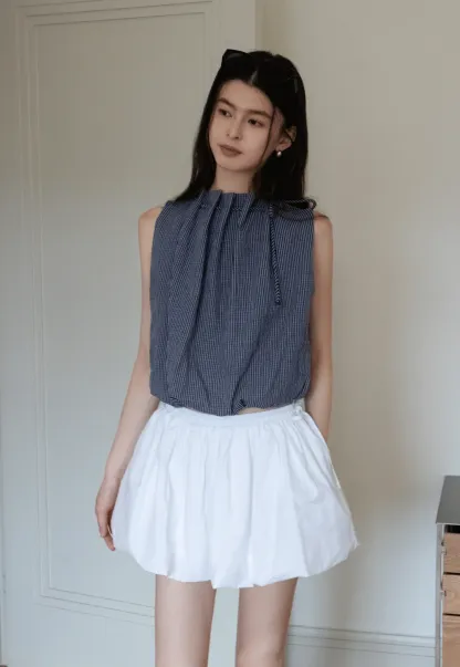 Women’s Gingham Tie-Neck Sleeveless Top