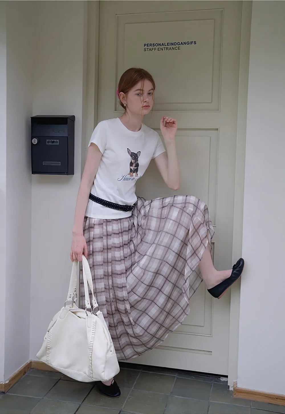 Women’s High Waist Plaid Chiffon Midi Skirt