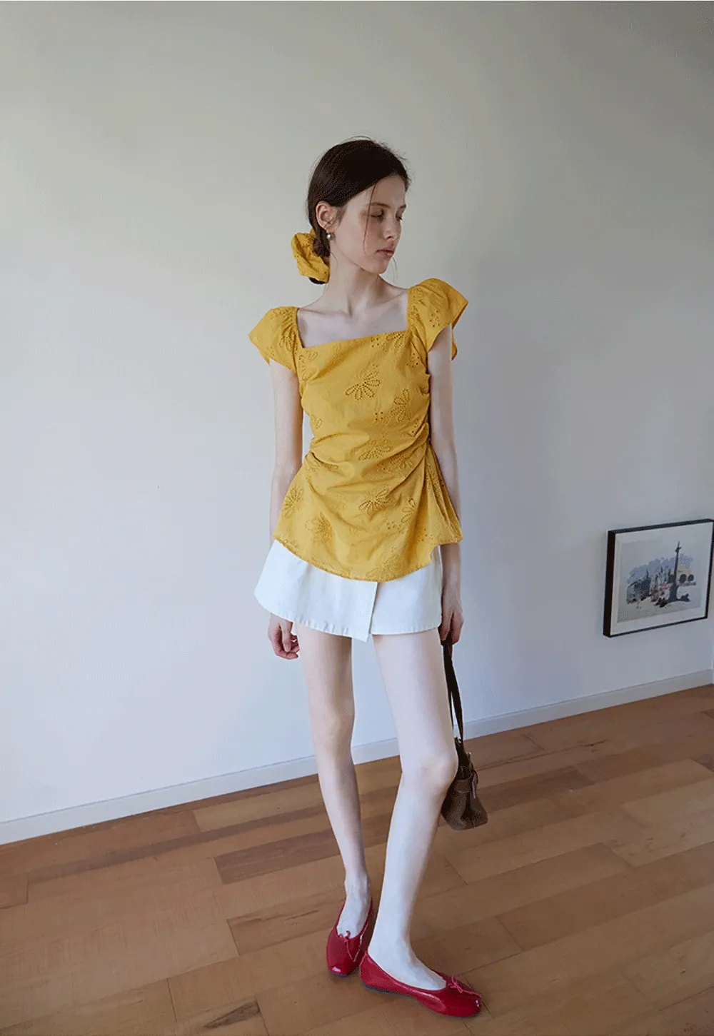 "Women’s Eyelet Embroidered Flutter Sleeve Blouse