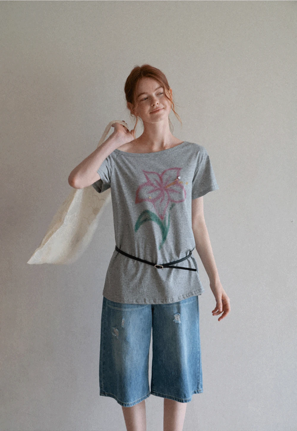 Off Shoulder Tee with Belt and Sequins