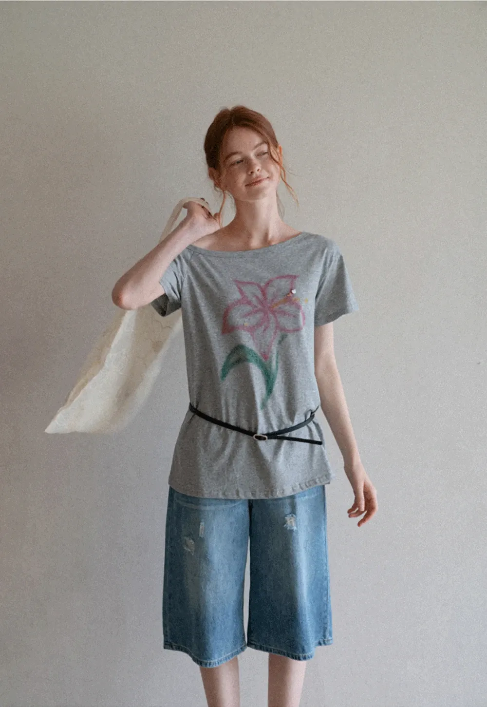 Off Shoulder Tee with Belt and Sequins