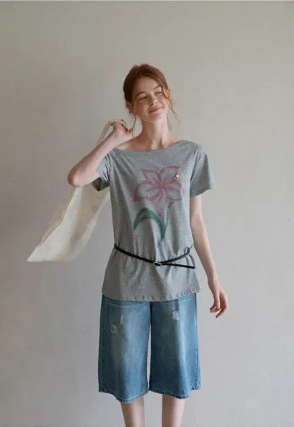 Off Shoulder Tee with Belt and Sequins
