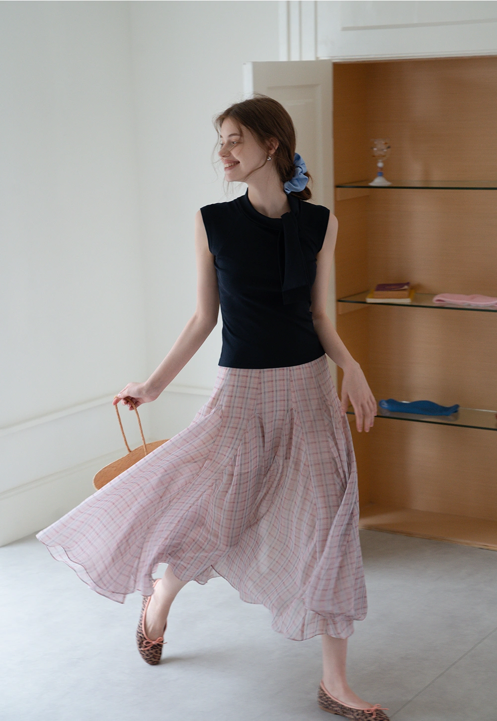 Women’s Plaid Chiffon Summer Midi Skirt