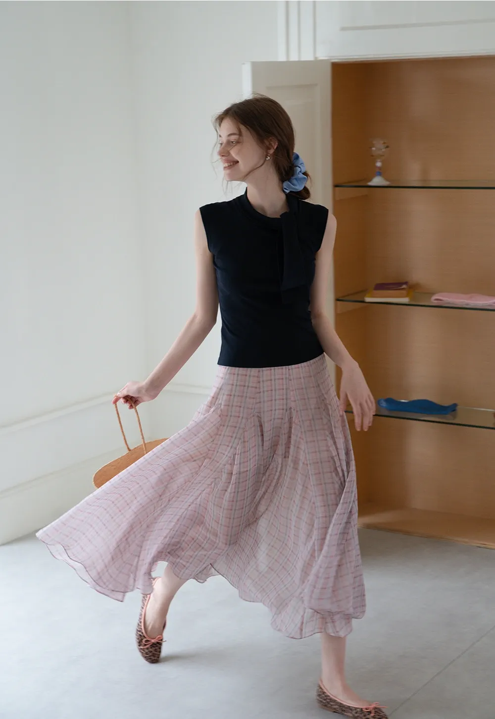 Women’s Plaid Chiffon Summer Midi Skirt