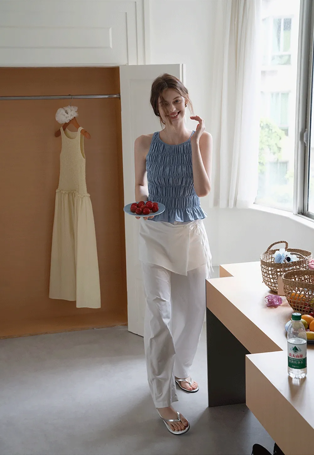 Women's Linen Pants with Detachable Flap