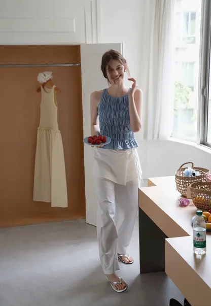 Women's Linen Pants with Detachable Flap