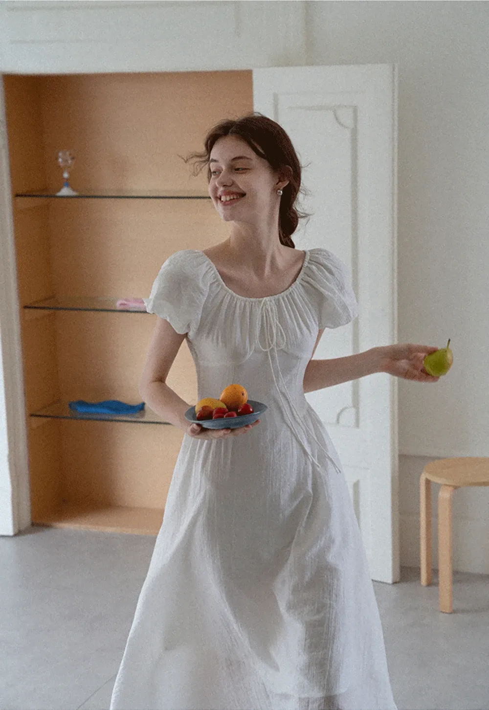 White Puff Sleeve Cottagecore Midi Dress