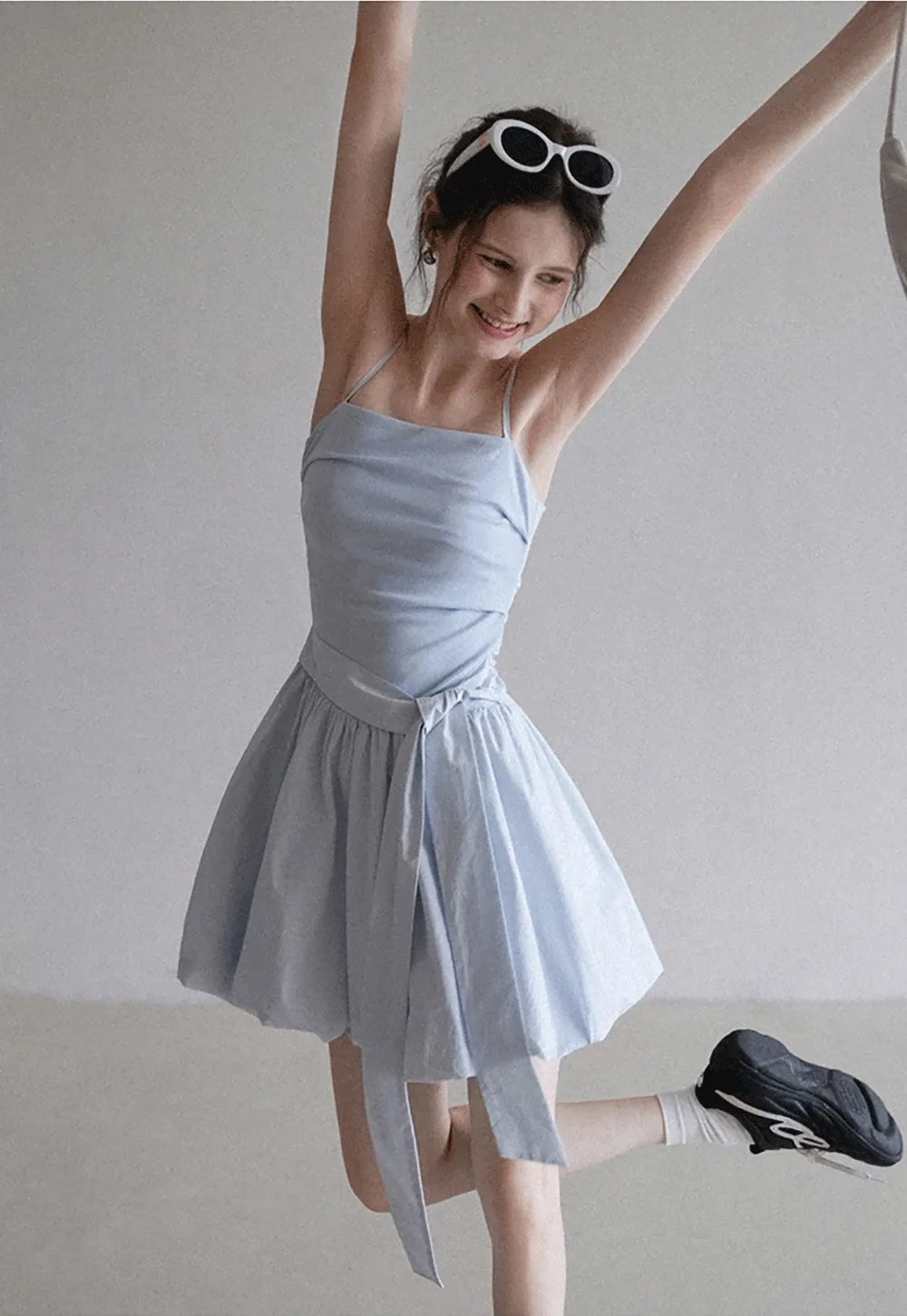 Blue Tie Waist Cami Mini Dress