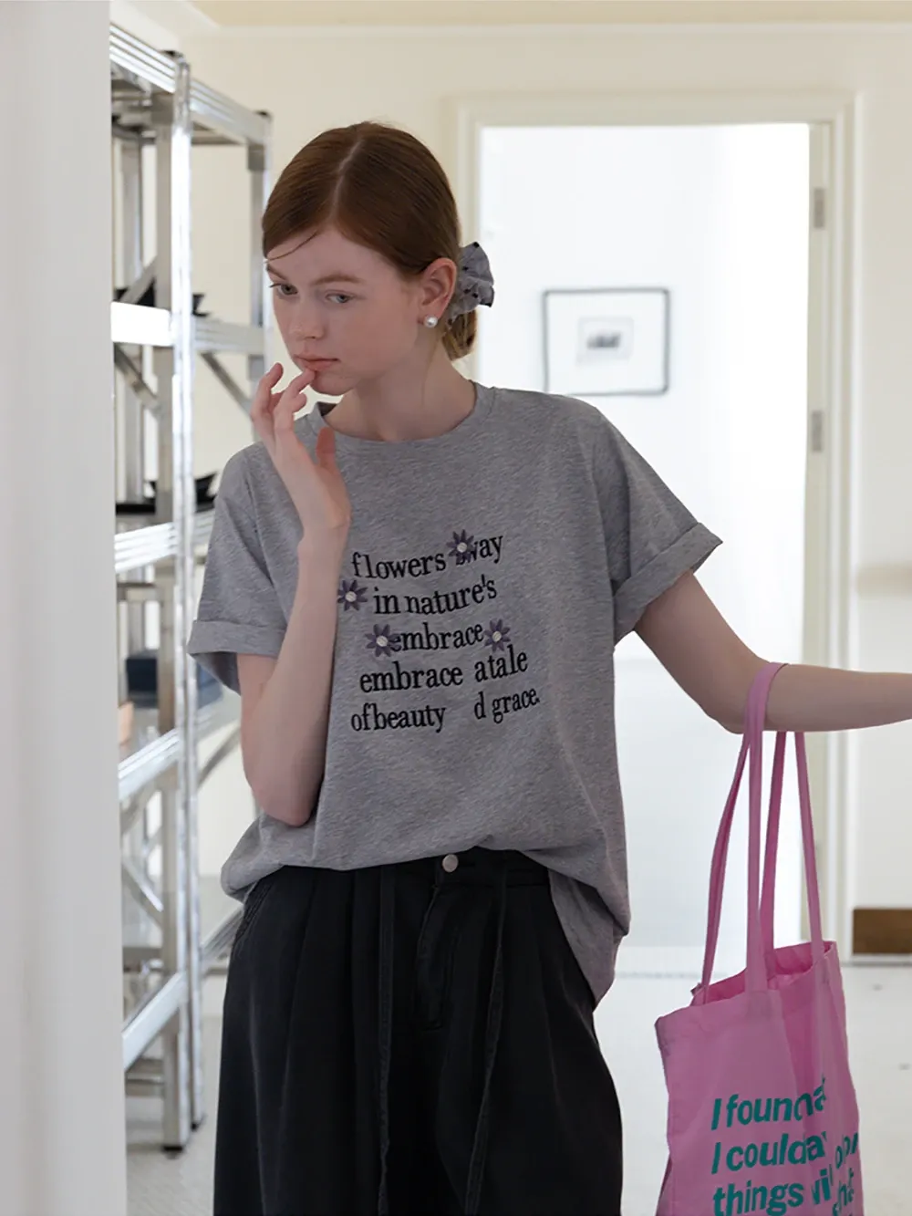 Women’s Graphic T-Shirt with Floral Letter Print