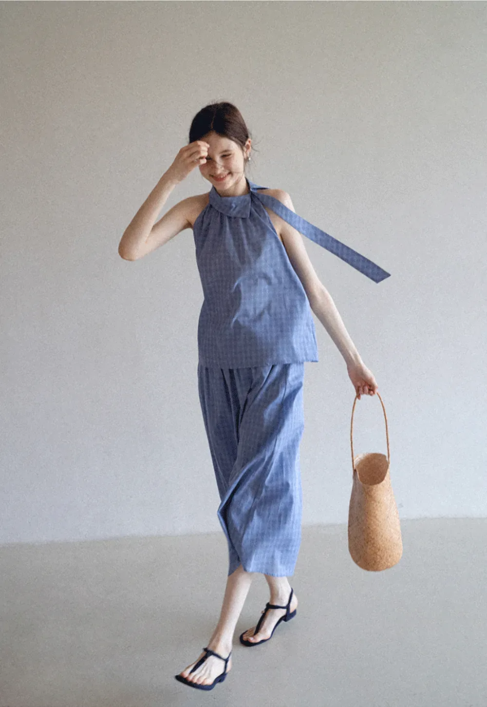 Gingham Halter Top & A-Line Skirt Set