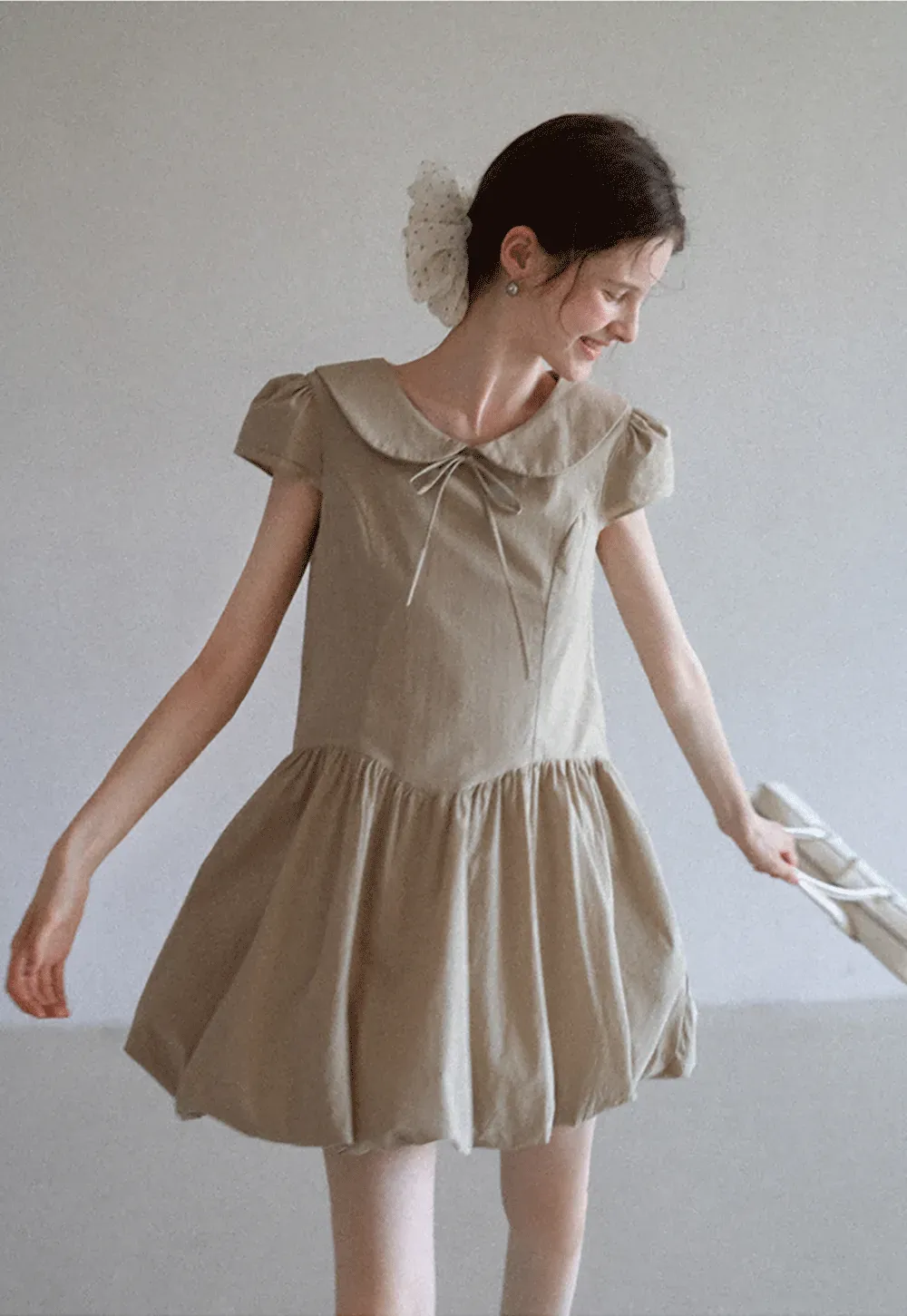 Peter Pan Collar Puff Sleeve Mini Dress