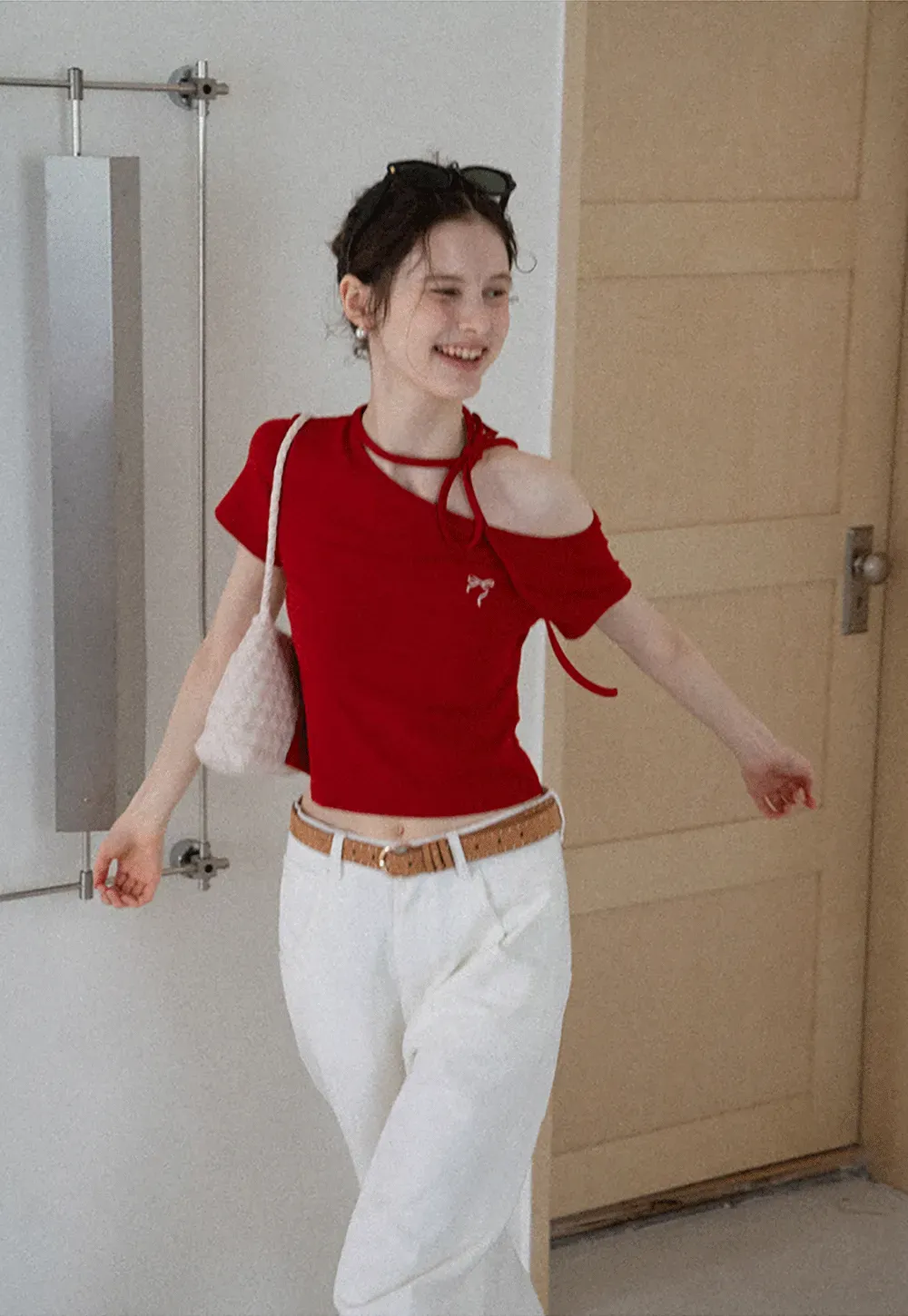 Asymmetric Tie Neck T-Shirt