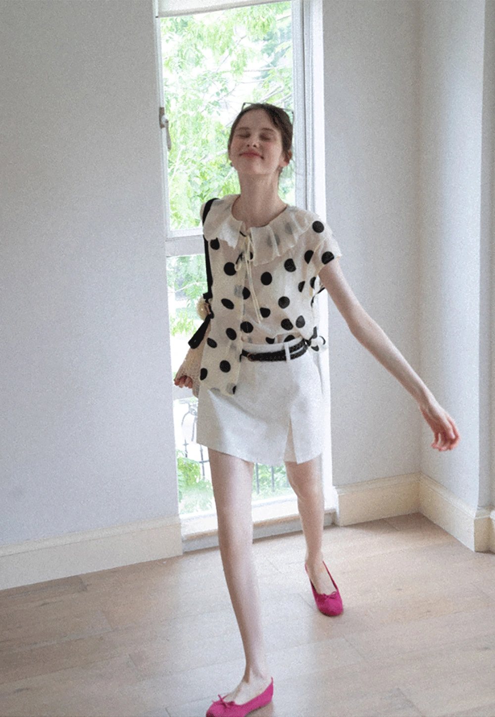 Ruffle-Neck Polka Blouse