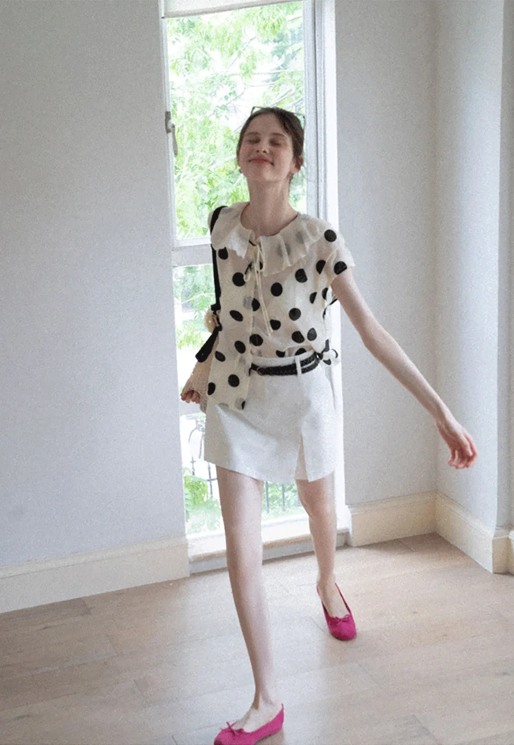 Ruffle-Neck Polka Blouse