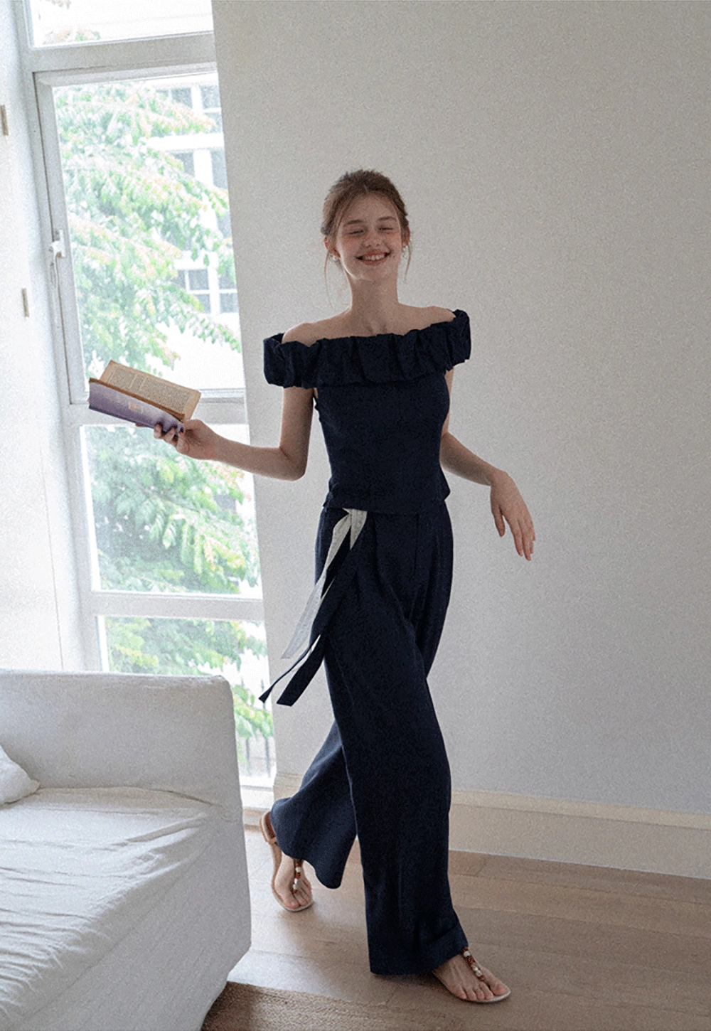 Ruffled Off-Shoulder Relaxed Set