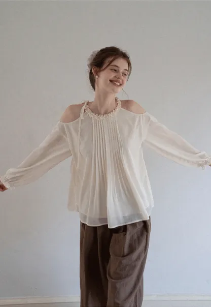 Women’s Cold-Shoulder Pleated Blouse