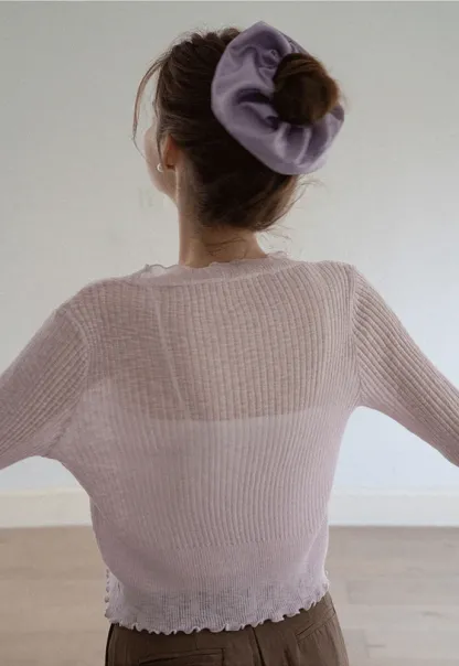 Women Ruffle Ribbed Knit Button Cardigan