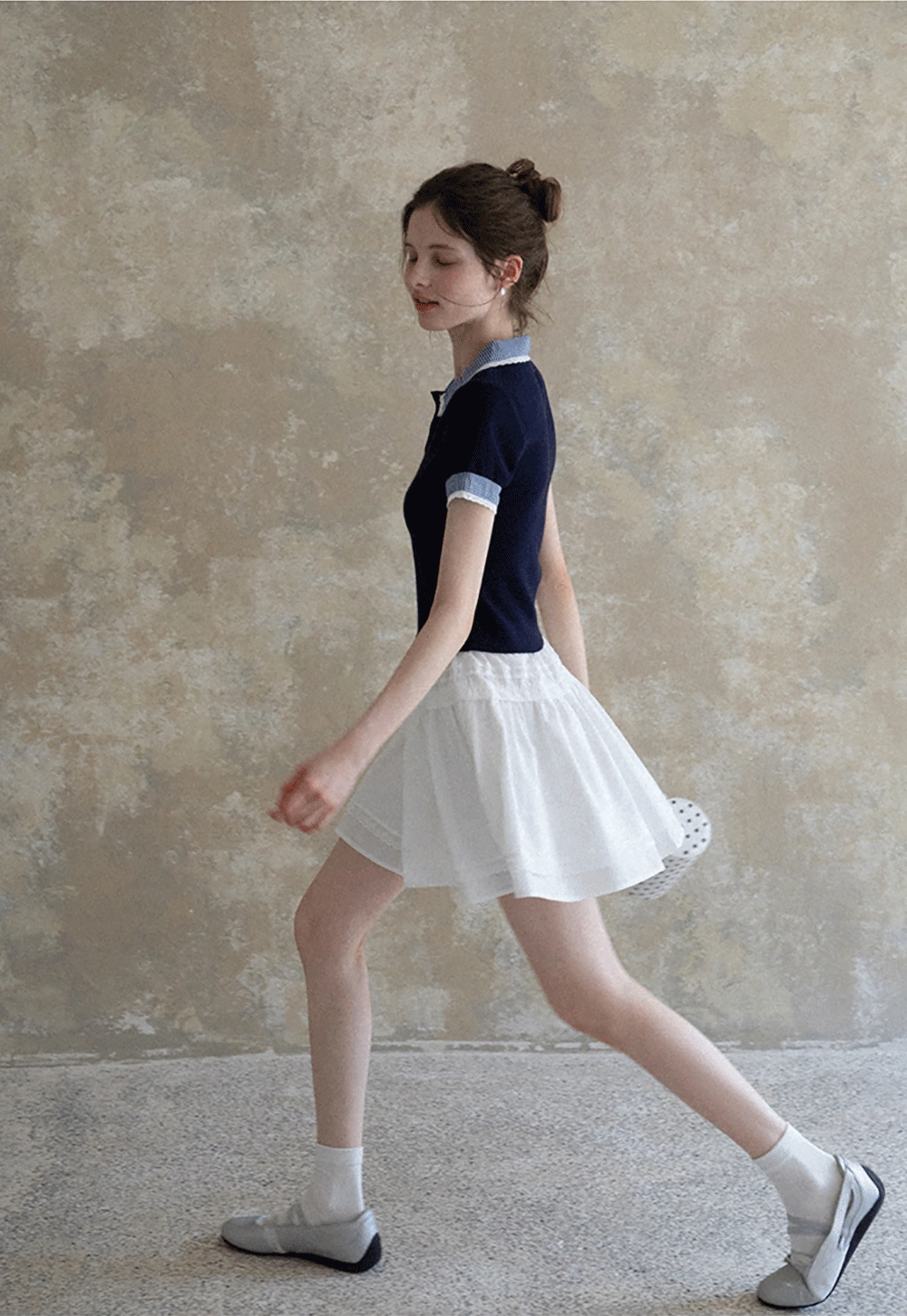 Women Drawstring Waist Layered Lace Trim Mini Skirt