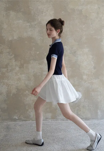 Women Drawstring Waist Layered Lace Trim Mini Skirt