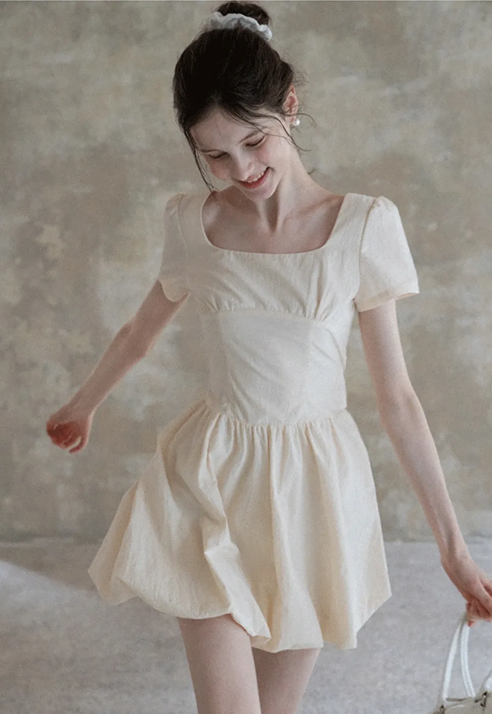 Women's Puff Sleeve Square Neck Mini Dress