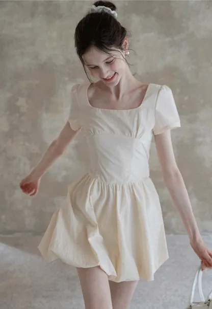 Women's Puff Sleeve Square Neck Mini Dress