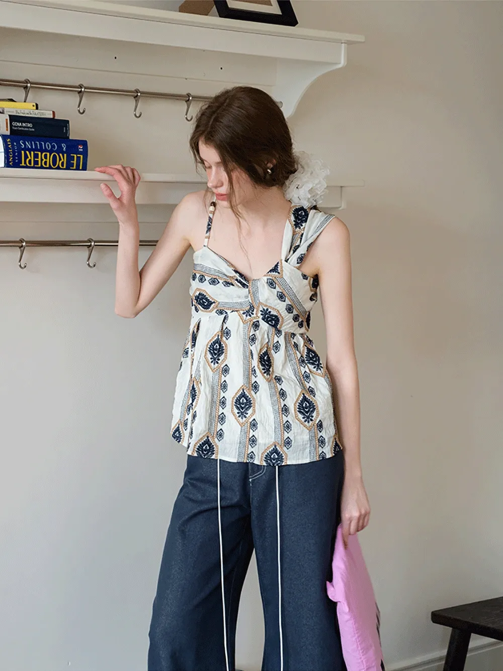 intage-Inspired Boho Print Spaghetti Strap Top