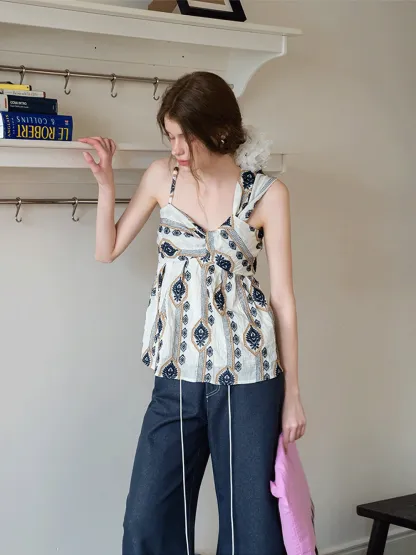 intage-Inspired Boho Print Spaghetti Strap Top