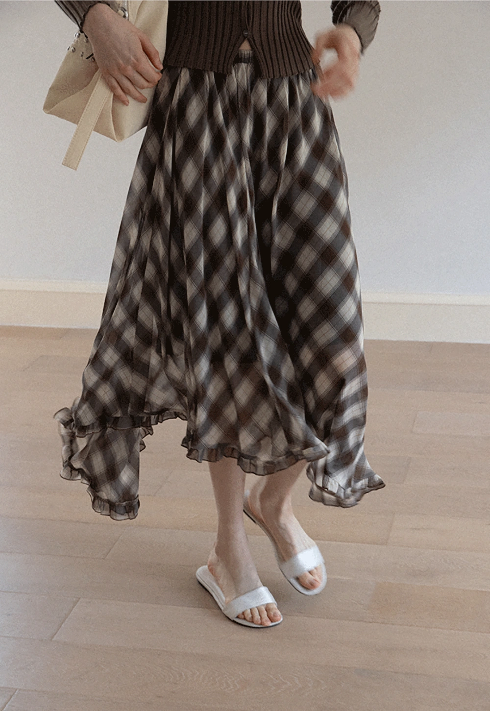 Women's Plaid Ruffle Hem Midi Skirt