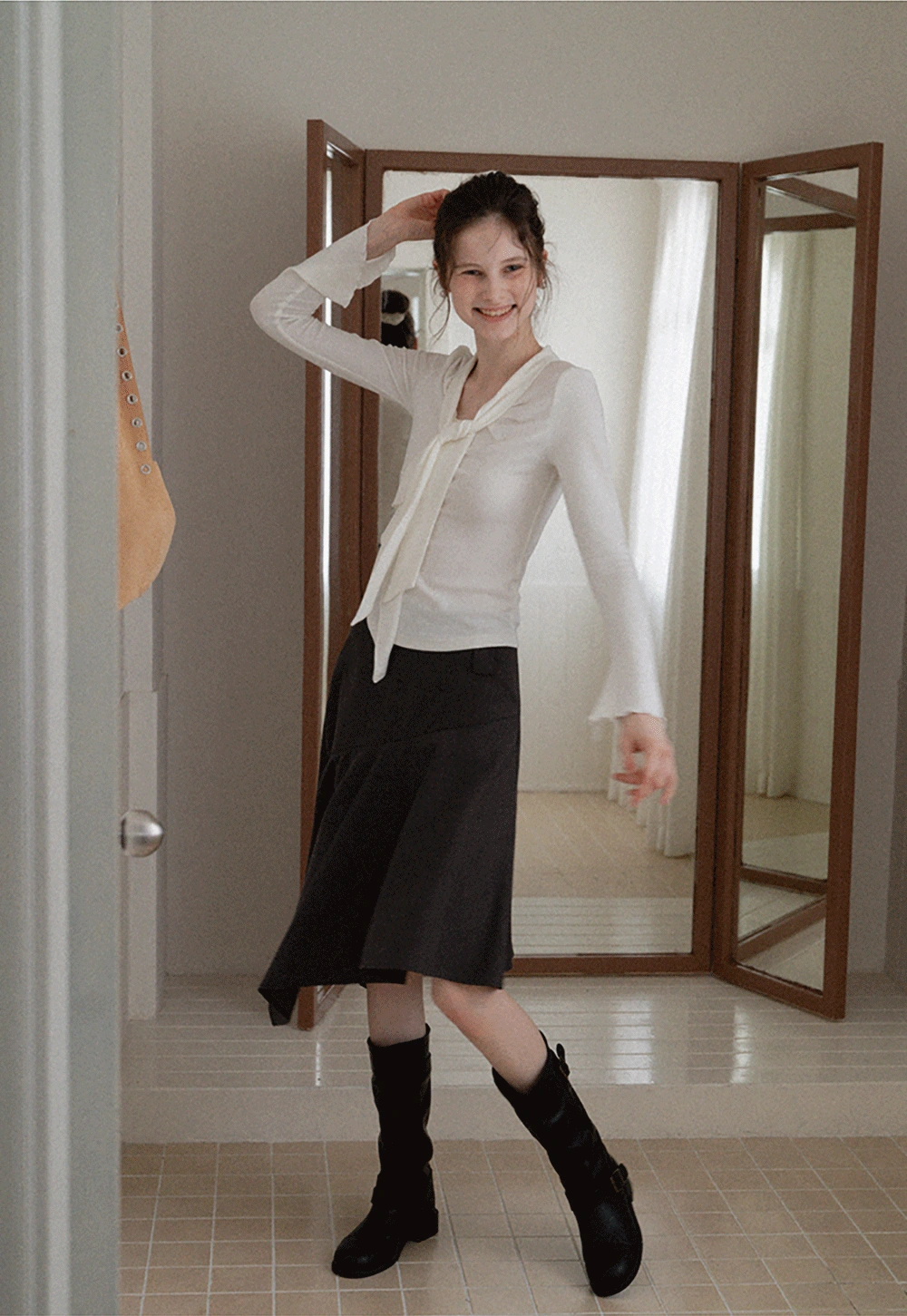 Women's Tie Neck Long Sleeve Tee