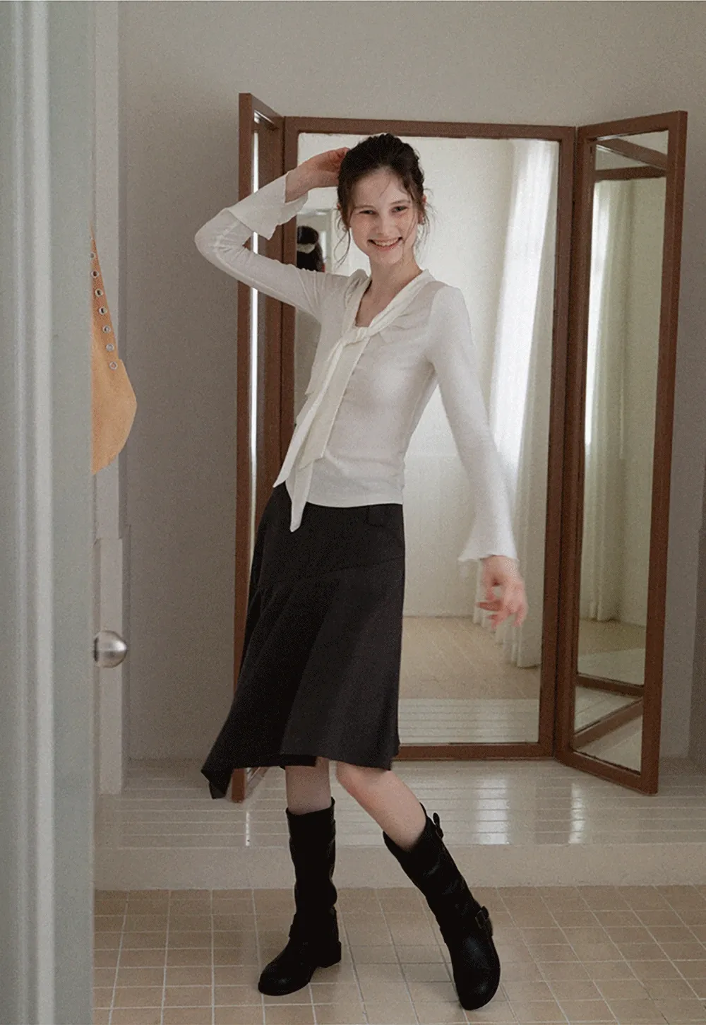 Women's Tie Neck Long Sleeve Tee