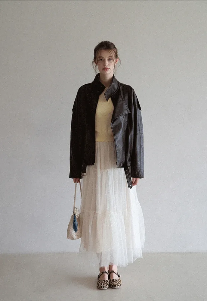 Funnel-Neck Leather Jacket