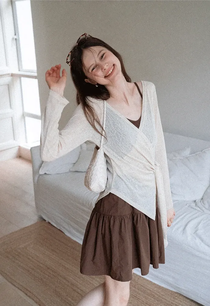 Wrap Tie Top & Tiered Cami Dress Set