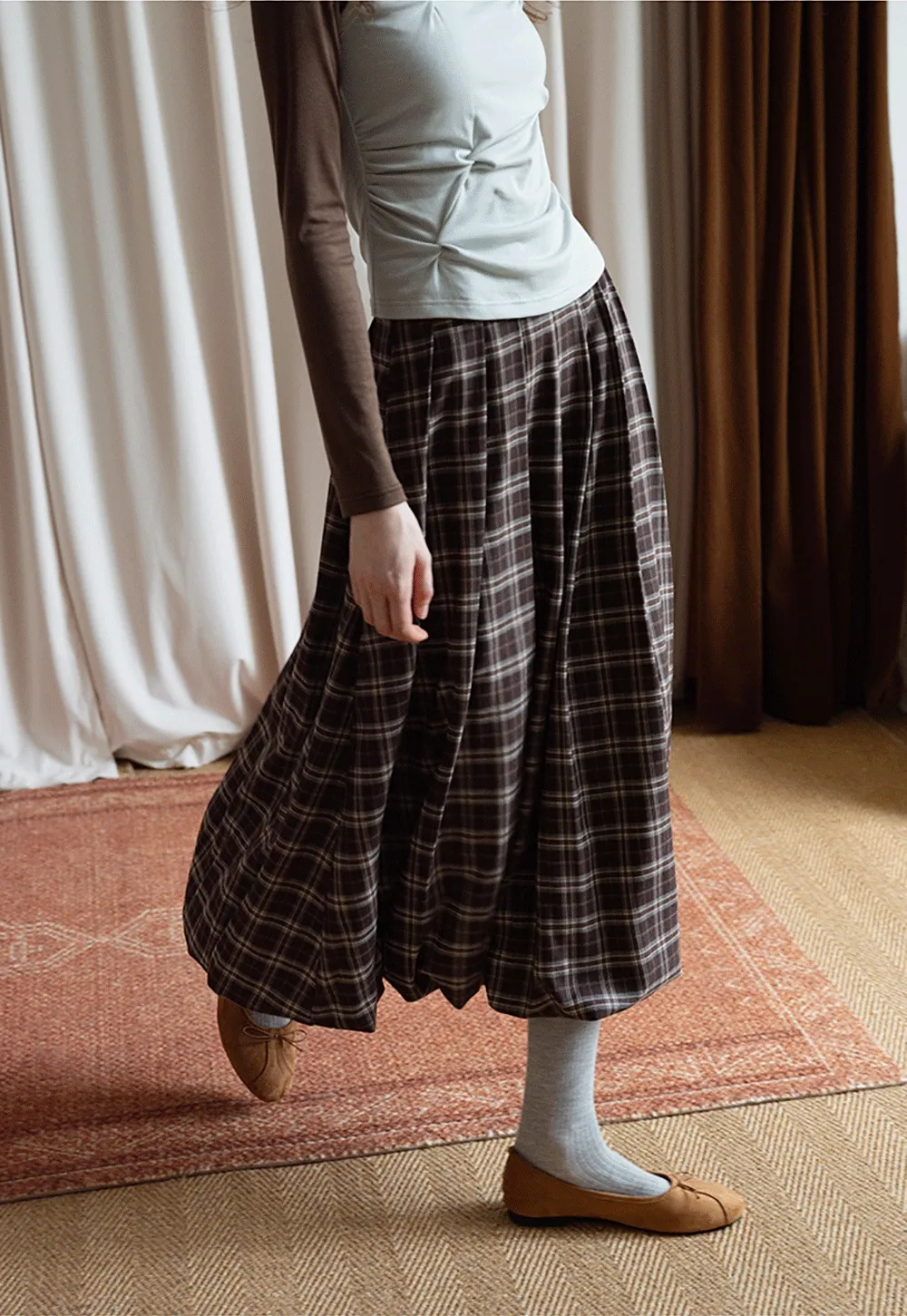 Women's Bubble-Hem Plaid Maxi Skirt