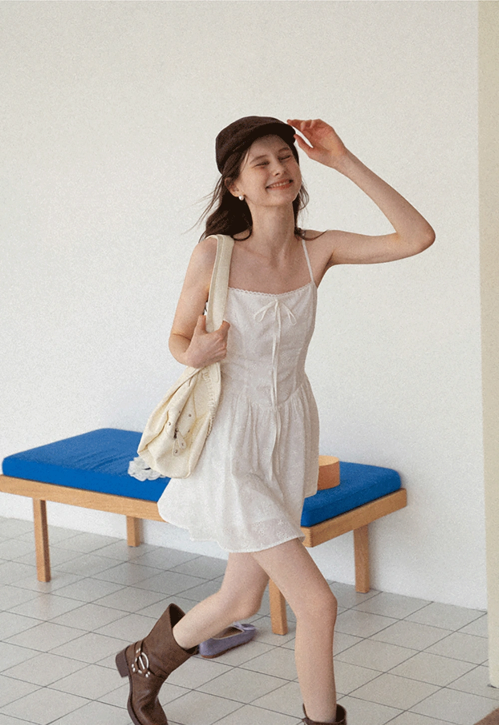 Women's Eyelet Tie-Front Button Cami Sundress