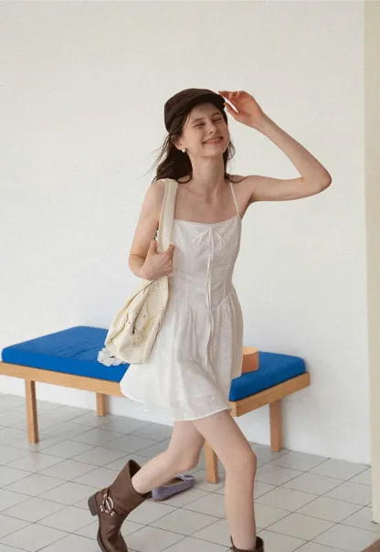 Women's Eyelet Tie-Front Button Cami Sundress