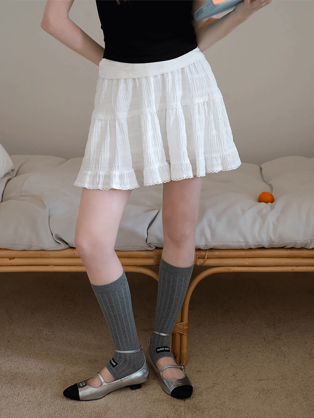 Lace-Trim White Tiered Skirt