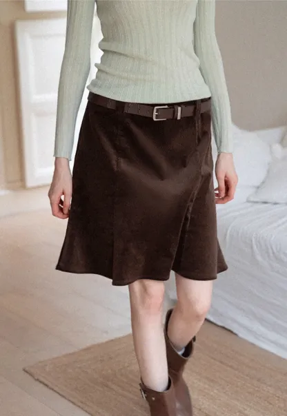 A-Line Mini Skirt for Women High Waist Faux Suede Casual Skirt