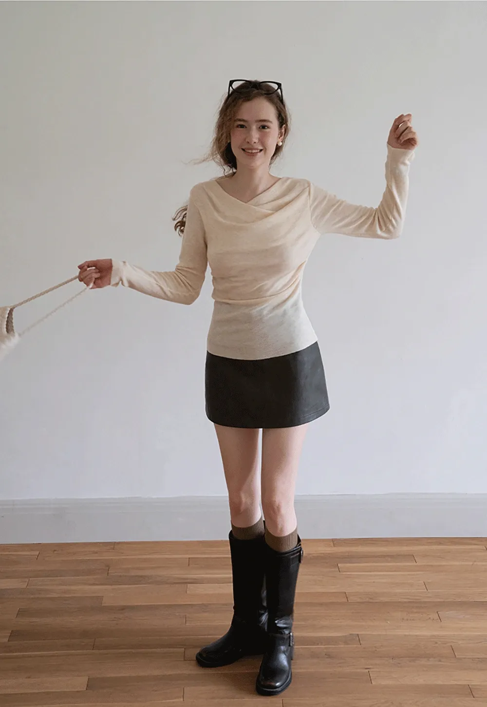 Womens Draped Cowl Neck Slim Fit Tops